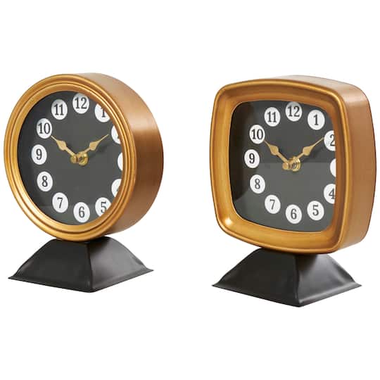 8&#x22; Gold Metal Round &#x26; Square Tabletop Clock Set